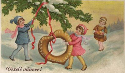 VESELÉ VÁNOCE – DĚTI S PERNÍKOVÝM SRDCEM pohlednice