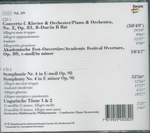 J. BRAHMS - SYMPHONIE NO.4, OP.98/CONCERTO F. PIANO NO.2, OP.83 – detail 1