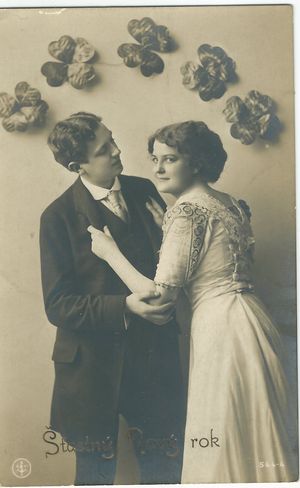 psnorok MILENCI SE ČTYŘLÍSTKY pohlednice