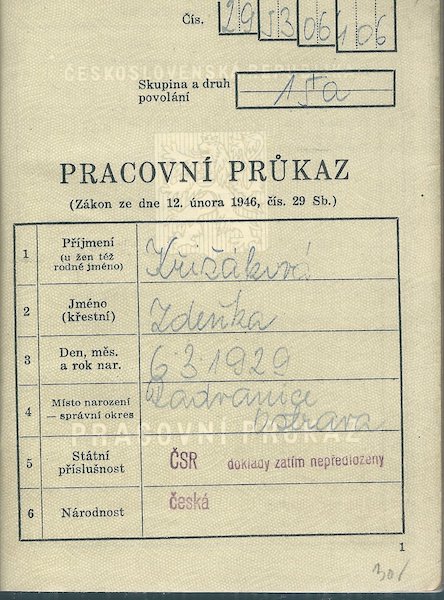 PRACOVNÍ PRŮKAZ – detail 1