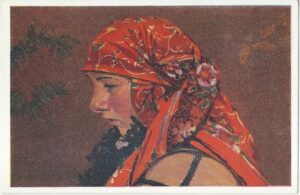 JOŽA ÚPRKA: DÍVKA Z MAŘATIC V ŠÁTKU S KONCI DOLŮ pohlednice