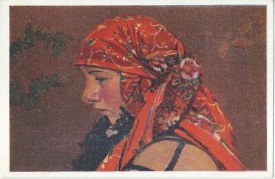 JOŽA ÚPRKA: DÍVKA Z MAŘATIC V ŠÁTKU S KONCI DOLŮ pohlednice