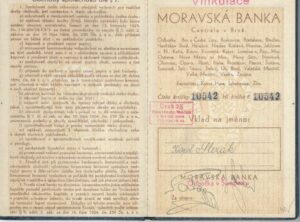 MORAVSKÁ BANKA – VKLADNÍ KNÍŽKA