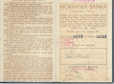 MORAVSKÁ BANKA – VKLADNÍ KNÍŽKA