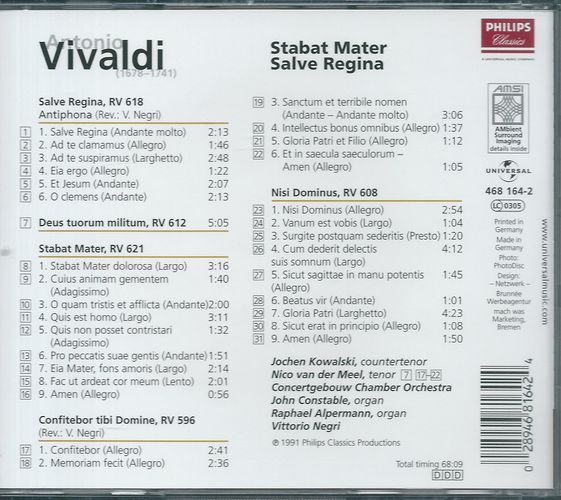 ANTONIO VIVALDI - STABAT MATER, SALVE REGINA – detail 1