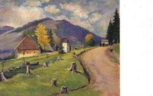 JAN MINAŘÍK – ŠPIČÁK S KAPLIČKOU NA CESTĚ DO ŽELEZNÉ RUDY pohlednice