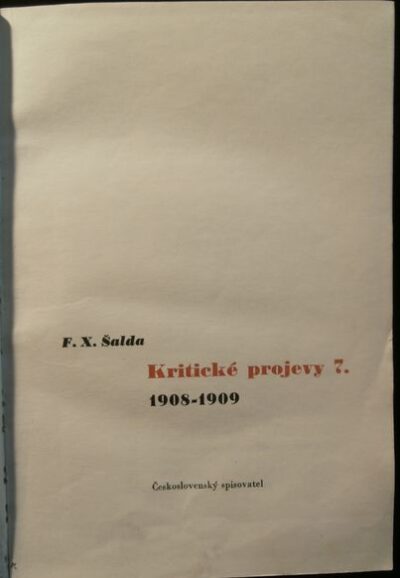 KRITICKÉ PROJEVY 7. 1908-1909 – F. X. Šalda