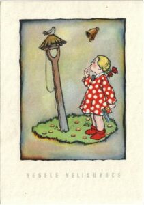 VESELÉ VELIKONOCE – DÍTĚ A PTÁČEK pohlednice