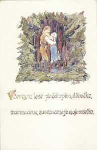 V ČERNYM LESE PTAČEK ZPIVA, DĚVEČKO pohlednice