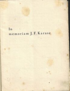 IN MEMORIAM J. F. KARASE – Věnuje Obzor