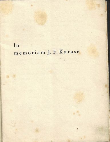 IN MEMORIAM J. F. KARASE – Věnuje Obzor
