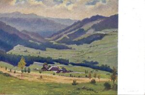 JAN MINAŘÍK – POHLED NA HAMRY ZE SILNICE U FOŘTOVNY BLÍŽE ŠPIČÁKU pohlednice