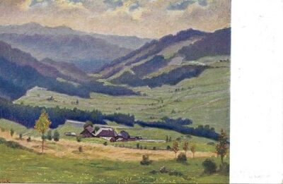 JAN MINAŘÍK – POHLED NA HAMRY ZE SILNICE U FOŘTOVNY BLÍŽE ŠPIČÁKU pohlednice