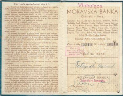 MORAVSKÁ BANKA – VKLADNÍ KNÍŽKA