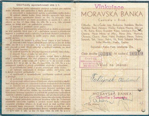 MORAVSKÁ BANKA – VKLADNÍ KNÍŽKA