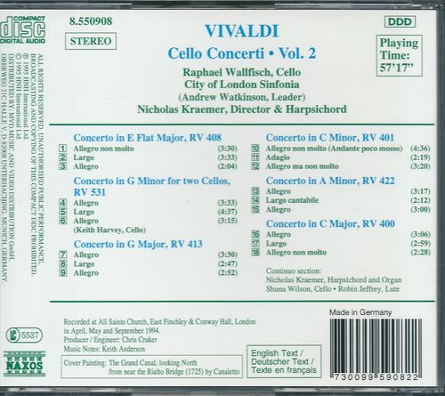 THE VIVALDI COLLECTION - VIVALDI CELLO CONCERTI VOL.2 – detail 1