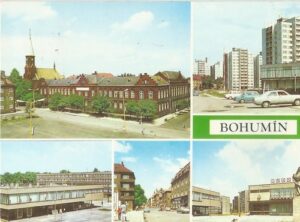 BOHUMÍN: MĚSTSKÝ NÁR. VÝBOR – NOVÁ VÝSTAVBA – DŮM SLUŽEB – TŘÍDA KL. GOTTWALDA – BUDOUCNOST pohlednic