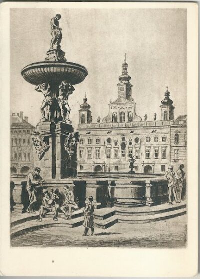 ČESKÉ BUDĚJOVICE: SAMSONOVA KAŠNA S RADNICÍ pohlednice