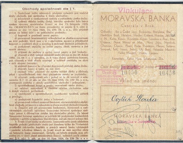 MORAVSKÁ BANKA – VKLADNÍ KNÍŽKA