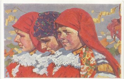 JOŽA ÚPRKA: SVÁTEČNÍ VÁZÁNÍ DĚVČAT Z VLČNOVA pohlednice