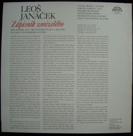 LEOŠ JANÁČEK - ZÁPISNÍK ZMIZELÉHO – detail 1