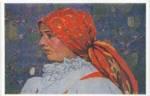 JOŽA ÚPRKA: DĚVČE Z PETROVA V ŠÁTKU S KONCI DOLŮ pohlednice