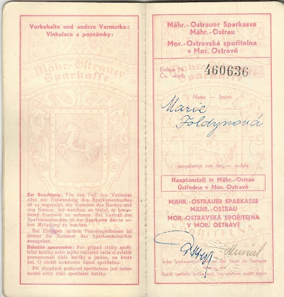 SPOŘITELNÍ KNÍŽKA – MOR.-OSTRAVSKÁ SPOŘITELNA – detail 1