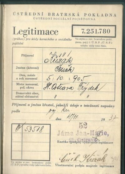 ÚSTŘEDNÍ BRATRSKÁ POKLADNA – LEGITIMACE