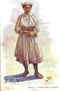 ŽENA V KROJI (TRENCSÉN VIDÉKI TÓT ASSZONY) pohlednice