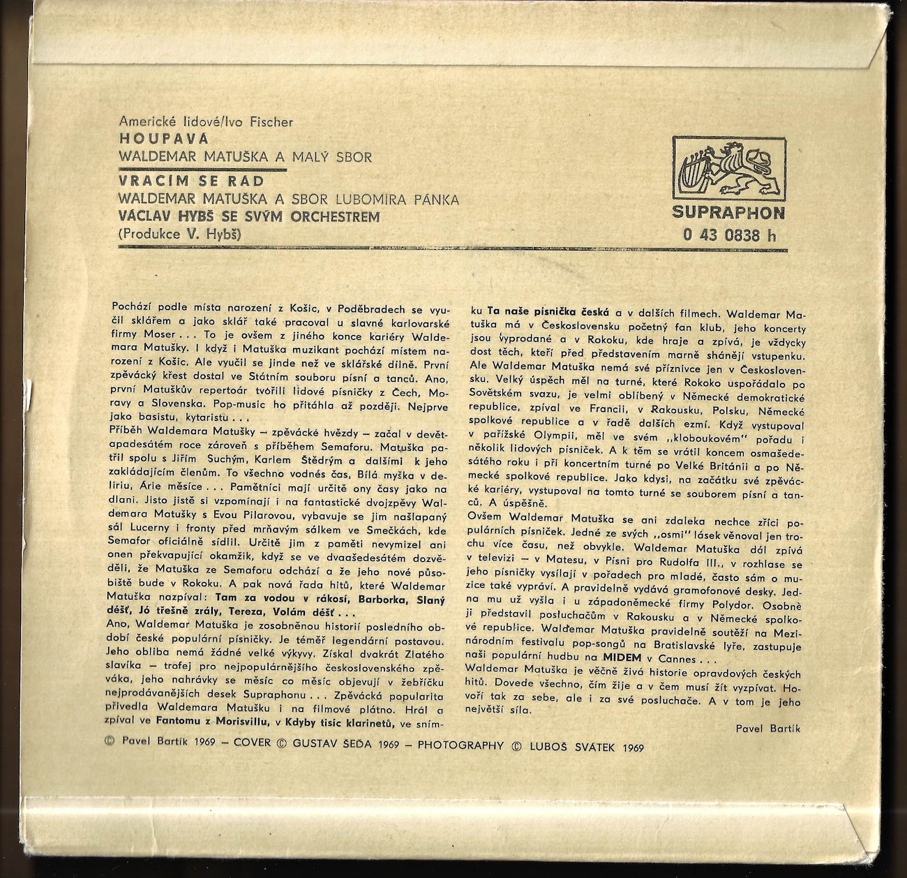 WALDEMAR MATUŠKA – HOUPAVÁ / VRACÍM SE RÁD (SP) - Obrázek 2