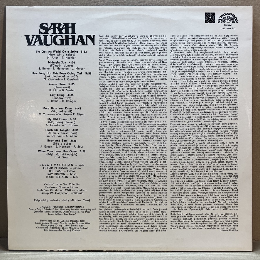 SARAH VAUGHAN – SARAH VAUGHAN (LP) - Obrázek 2