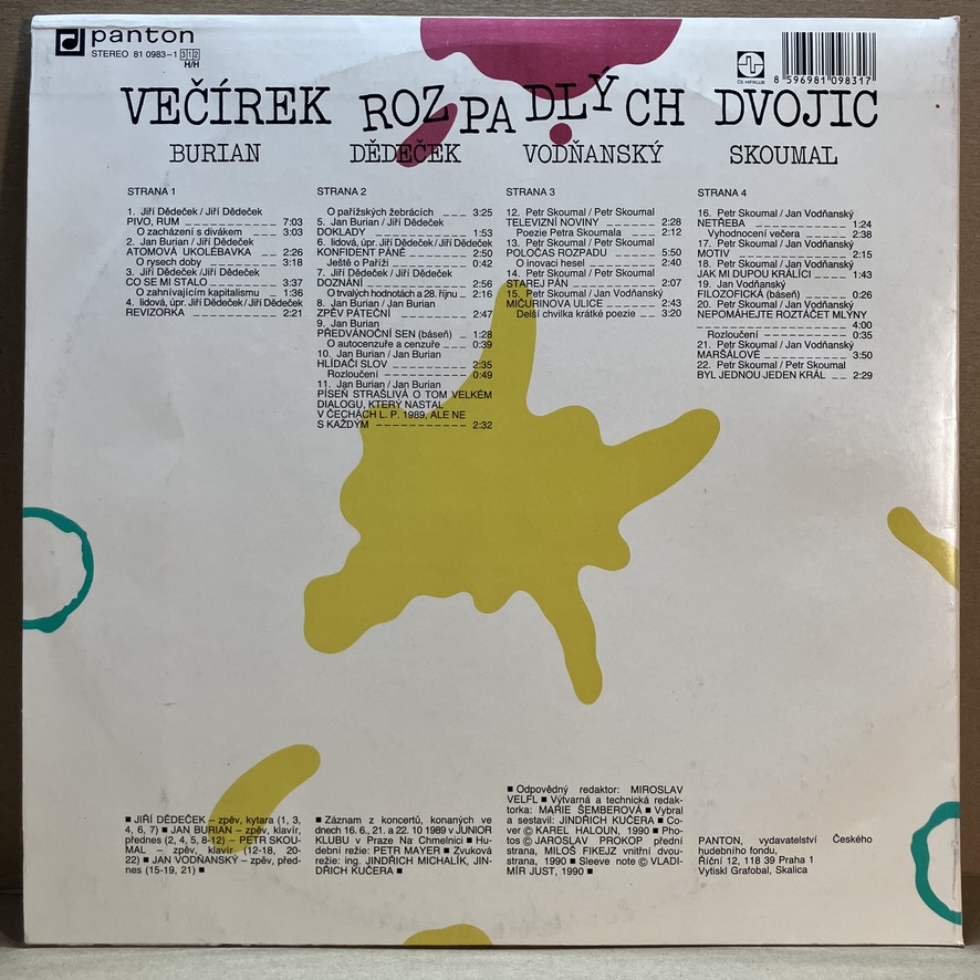 BURAN, DĚDEČEK, SKOUMAL, VODŇANSKÝ – VEČÍREK ROZPADLÝCH DVOJIC (LP) - Obrázek 3