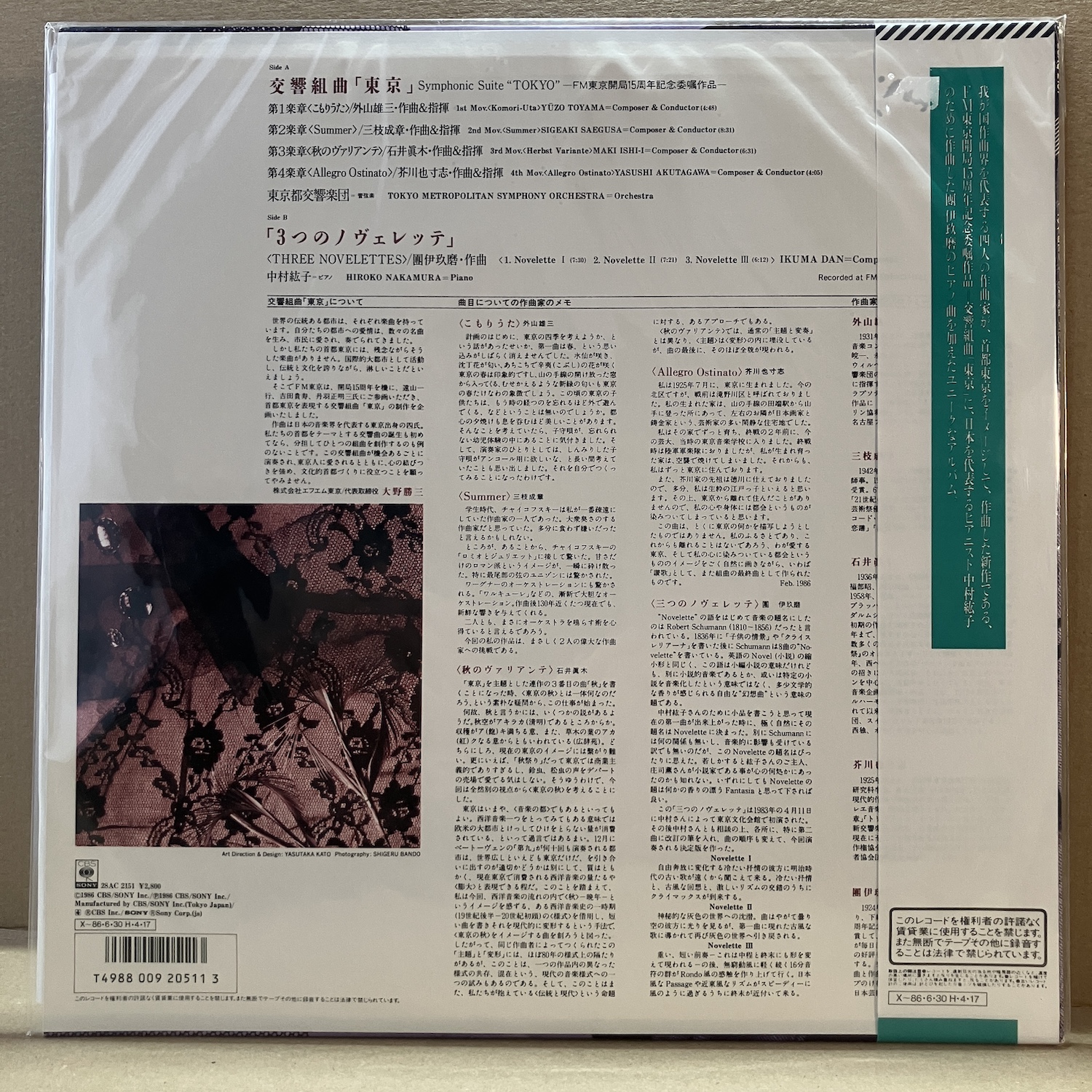 TOKYO METROPOLITAN SYMPHONY ORCHESTRA – SYMPHONIC SUITE "TOKYO" / THREE NOVELETTES (LP) - Obrázek 2