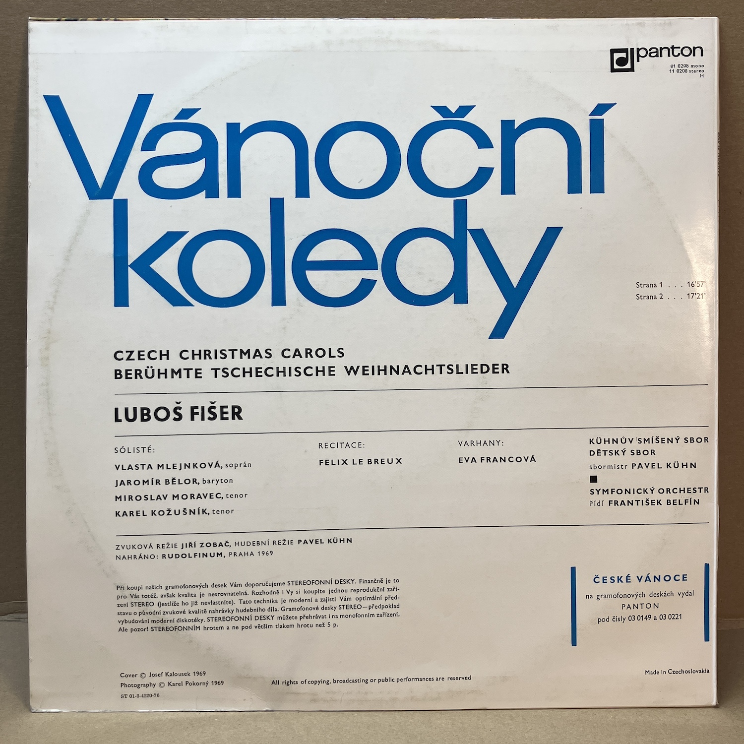 LUBOŠ FIŠER – VÁNOČNÍ KOLEDY (LP) - Obrázek 2