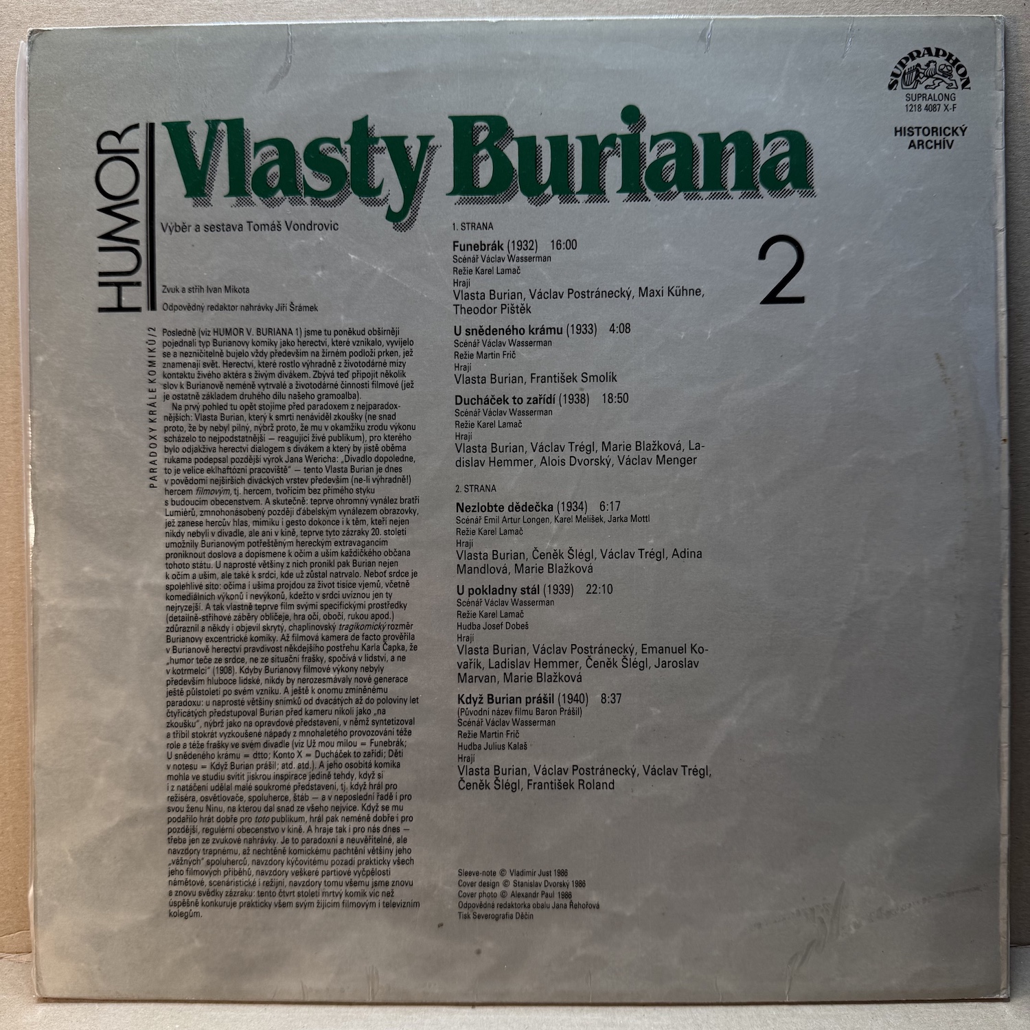 VLASTA BURIAN – HUMOR VLASTY BURIANA 2 (LP) - Obrázek 2